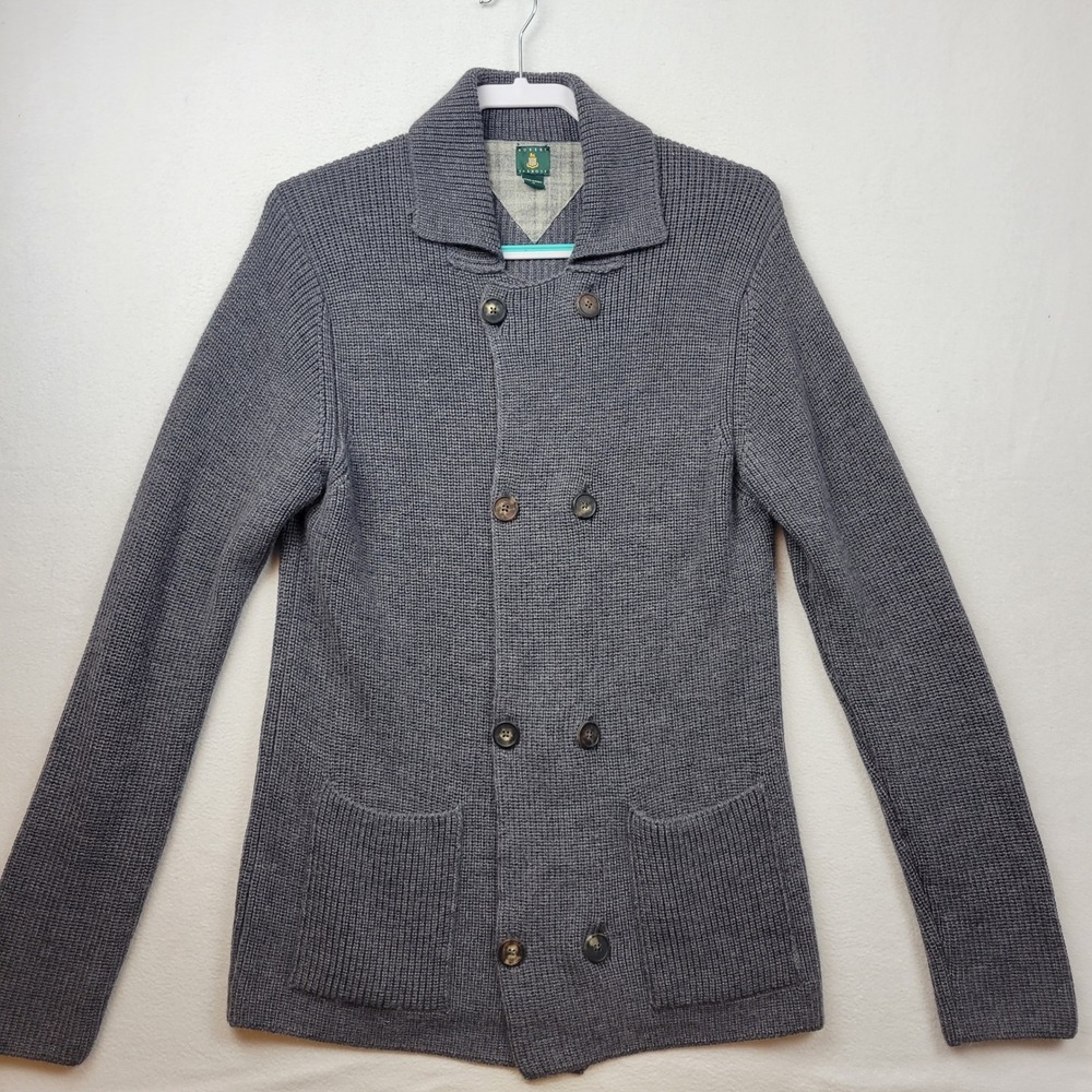Robert Talbott Mens Grey Merino Wool Double Breasted Cardigan Sweater Italy Med